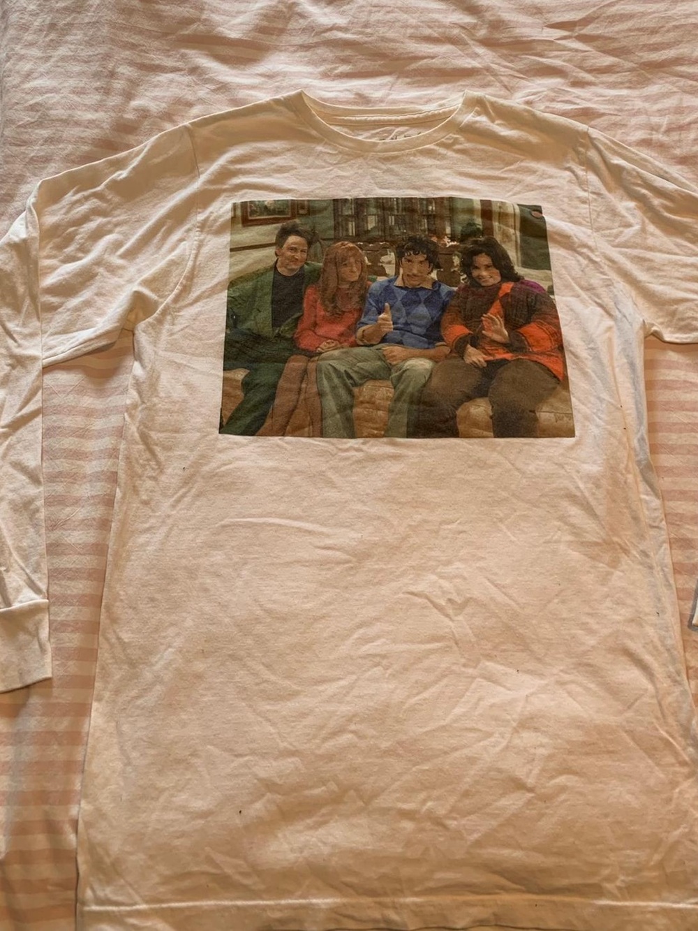 FRIENDS White Long Sleeve Graphic Tee with Multi-Color Photo Print